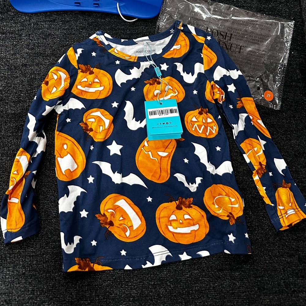 Posh peanut bamboo 2t glow in the dark Halloween pumpkin long sleeve shirt